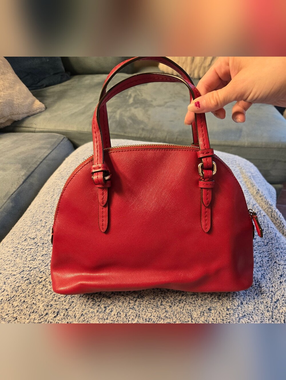 Coach Mini Peyton Domed Saffiano Leather Crossbody Bag Style F32582 True Red - Picture 5 of 10